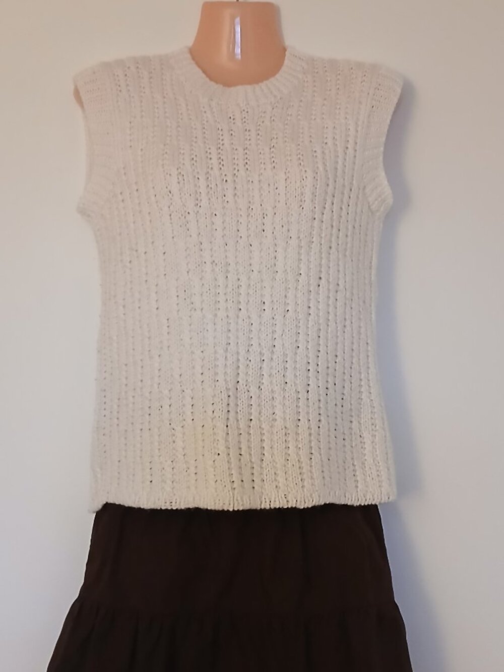 Vintage Style White Knit Sweater Vest